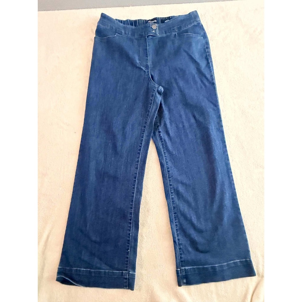 Susan Graver Womens 12P Blue Jeans Wide Leg Elastic Waist Petite Denim